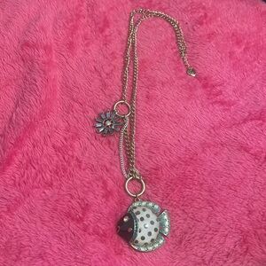 BETSEY JOHNSON VINTAGE BLACK AND WHITE POLKA‎ DOT FISH BOW LONG NECKLACE